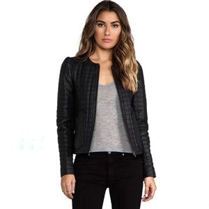 Joie Quilted Alessia Yetta 100% Leather Jacket Size M Black Caviar Pockets Fall